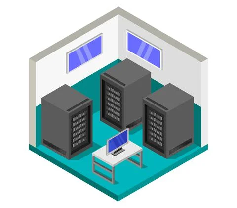 Isometric server room in vector on white background 스톡 일러스트