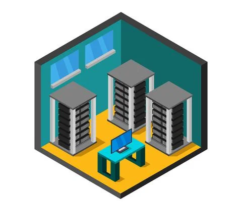 Isometric server room in vector on white background Stockillustratie