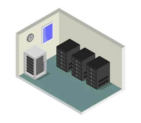 Isometric server room in vector on a white background Stockillustratie