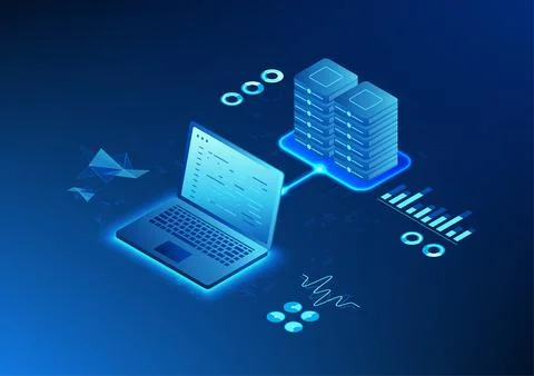 Isometric server, a server that controls the processing and storage of file.. 스톡 일러스트