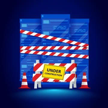 Isometric server under repair. Big data dark server room with server equipment Illustrazione stock