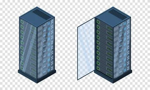 Isometric servers. Data storages. 3D computer equipment. Storage database. .. Stock Illustration