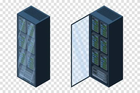 Isometric servers. Data storages. 3D computer equipment. Storage database. .. Stock Illustration