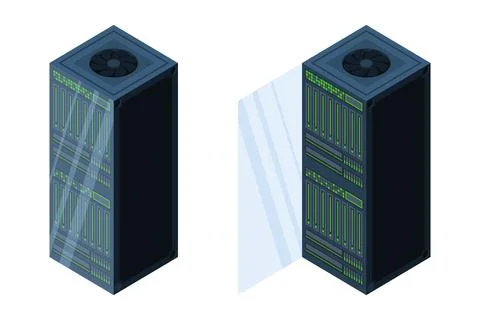 Isometric servers. Data storages. 3D computer equipment. Storage database. .. Stock Illustration