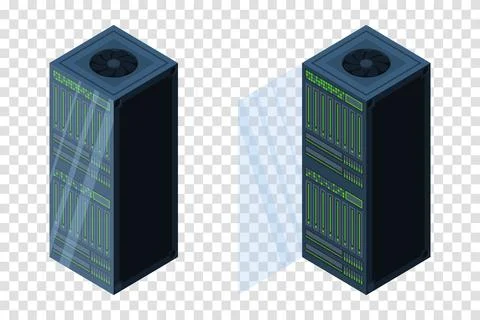 Isometric servers. Data storages. 3D computer equipment. Storage database. .. Stock Illustration