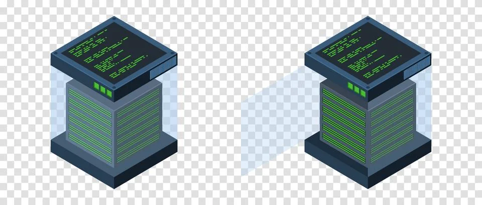 Isometric servers. Data storages. 3D computer equipment. Storage database. .. Stock Illustration