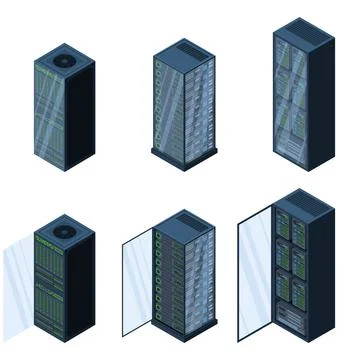 Isometric servers. Data storages. 3D computer equipment. Storage database. .. 스톡 일러스트