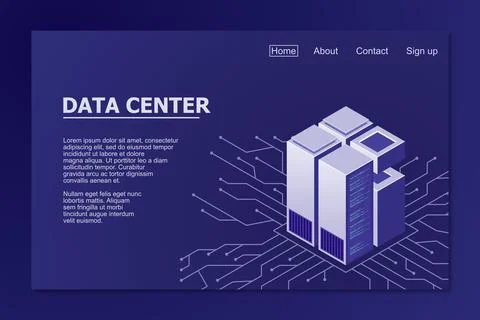 Isometric servers vector design. Isometric Data center. Data center landing p Stock Illustration