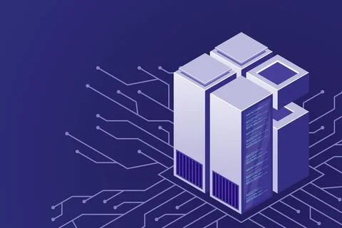 Isometric servers vector design. Isometric Data center. Data center landing p Stock Illustration