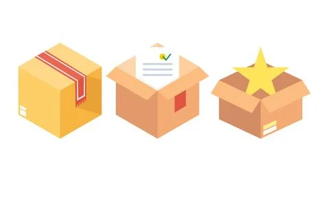 Isometric Set of Cardboard Delivery Boxes Including Package with Star and D.. Stock Illustration