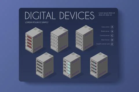Isometric set of a computer Illustrazione stock