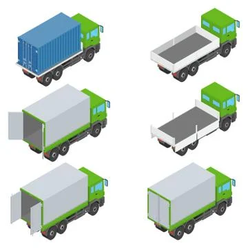 Isometric set of different trucks Stock Illustration