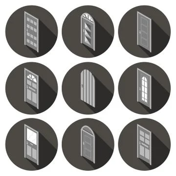 Isometric set of flat icons doors Stock Illustration