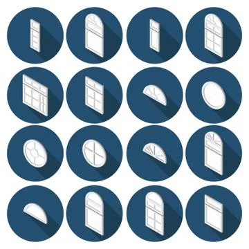 Isometric set of flat icons window Stock Illustration