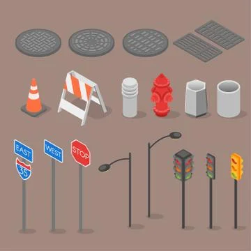 Isometric set icon of city objects Stock Illustration