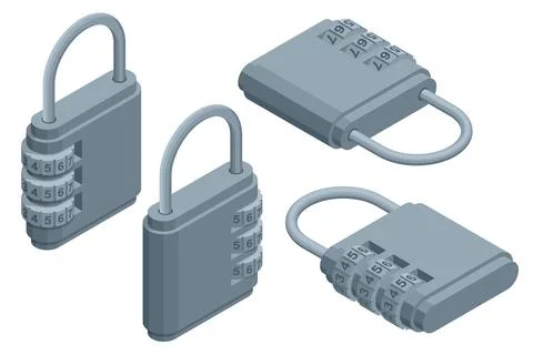 Isometric set icons of padlocks combinations isolated on white background Stock Illustration