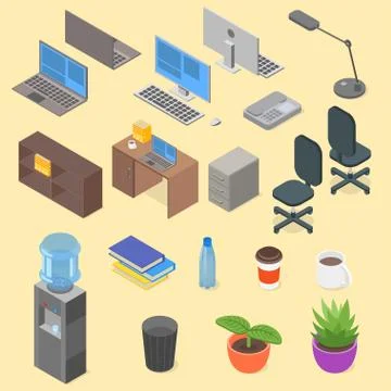Isometric set of office object. Stock Illustration