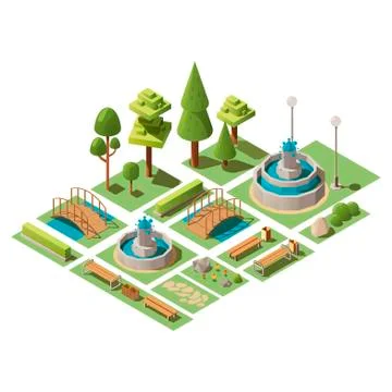 Isometric set of public park elements Ilustración de archivo