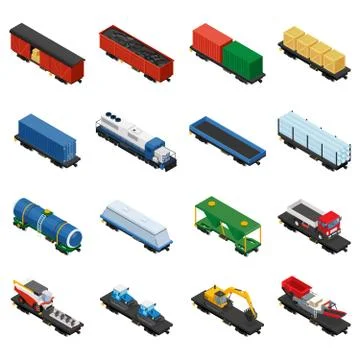 Isometric set of railway trains Stock Illustration