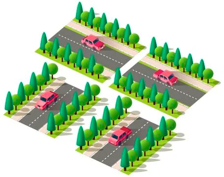 Isometric set red car Stock Illustration