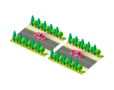 Isometric set red car Stock Illustration