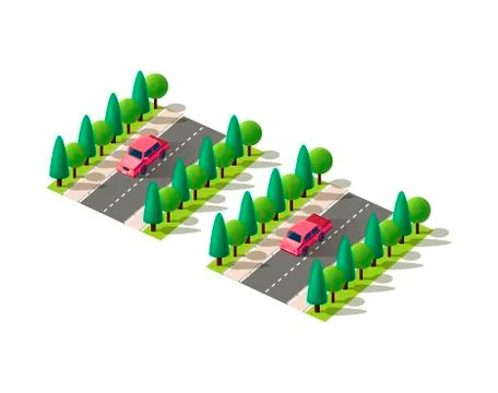 Isometric set red car Stock Illustration