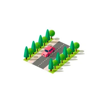 Isometric set red car Stock Illustration