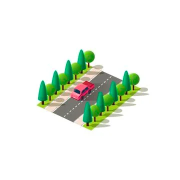 Isometric set red car Stock Illustration