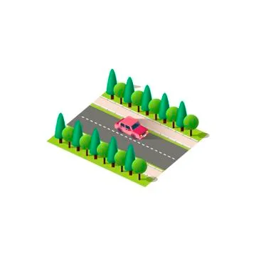 Isometric set red car Stock Illustration