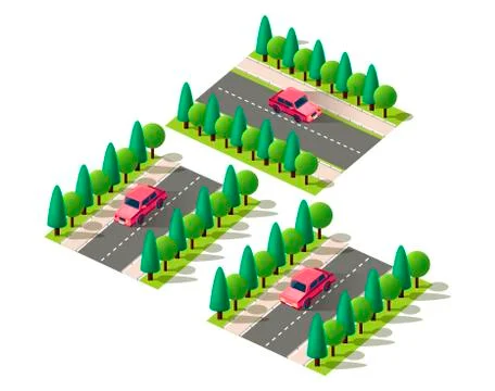 Isometric set red passenger car Stock Illustration