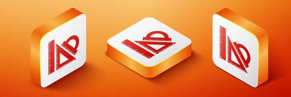 Isometric Set ruler, triangular ruler and protractor icon isolated on orange Stock Illustration
