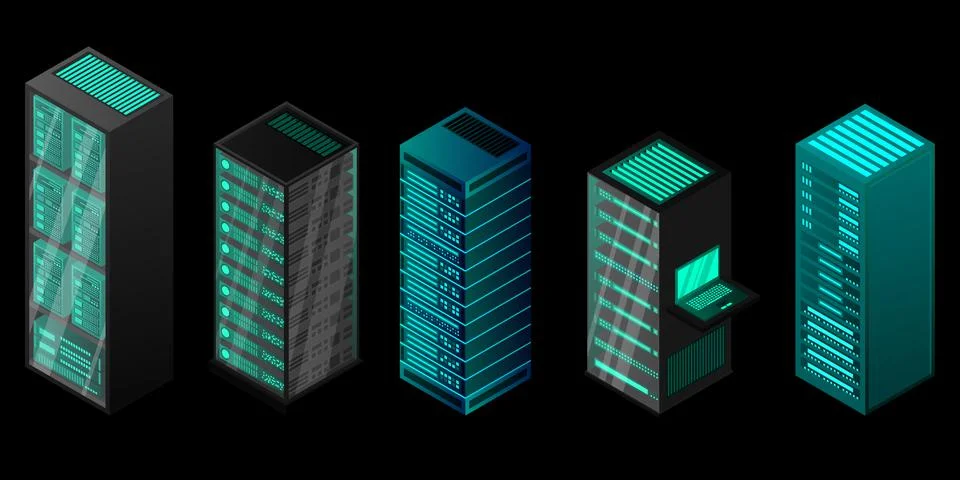 Isometric set server equipment isolated background イラスト素材