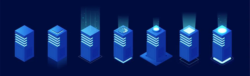 Isometric Set Server or Hardware Equipment isolated on background. Datacenter 스톡 일러스트