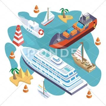 Isometric Set Ships. Sea Transport Stock Illustration