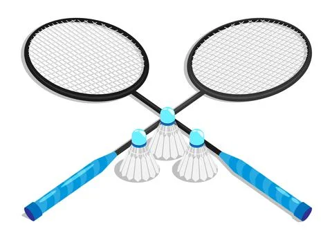 Isometric set of shuttlecocks and rackets for sport game of badminton. Sports Stock Illustration