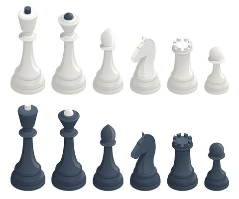 Isometric set of standard chess pieces. Chess icons. Board game. A chess piece Stock Illustration