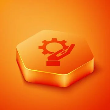 Isometric Settings in the hand icon isolated on orange background. Orange Illustrazione stock