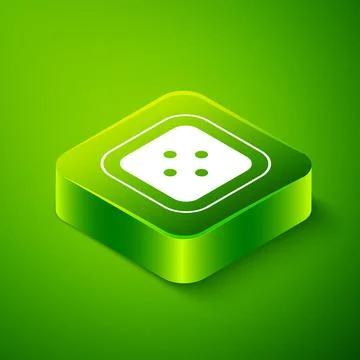 Isometric Sewing button for clothes icon isolated on green background. Clothing Illustrazione stock