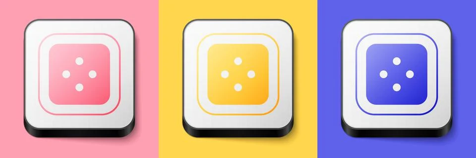 Isometric Sewing button for clothes icon isolated on pink, yellow and blue Stock Illustration