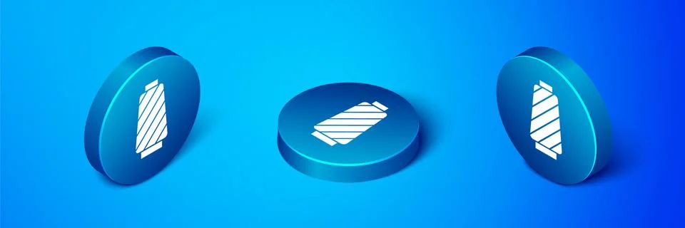 Isometric Sewing thread on spool icon isolated on blue background. Yarn spool Stock Illustration