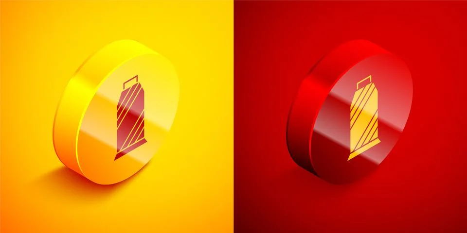 Isometric Sewing thread on spool icon isolated on orange and red background Stock Illustration