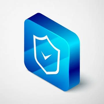 Isometric Shield with check mark icon isolated on grey background. Security.. 스톡 일러스트