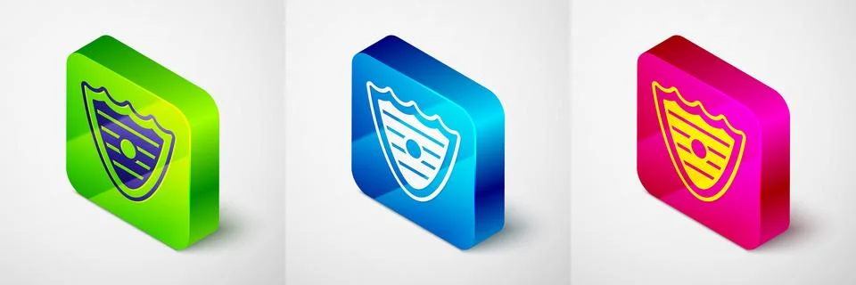 Isometric Shield icon isolated on grey background. Guard sign. Security, sa.. Stock Illustration