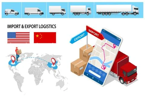 Isometric Shipping, Logistic Systems, Cargo transport. Cargo Truck Stock Illustration