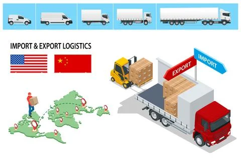 Isometric Shipping, Logistic Systems, Cargo transport. Cargo Truck Stock Illustration