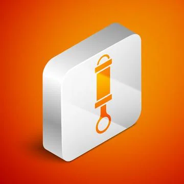 Isometric Shock absorber icon isolated on orange background. Silver square Stock Illustration