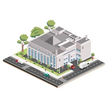 Isometric shopping mall. Infographic element. Supermarket building. People,.. Ilustración de archivo