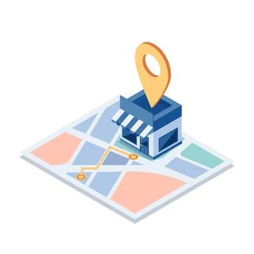 Isometric Shopping Store on The Map with Gps Navigation Stock Illustration