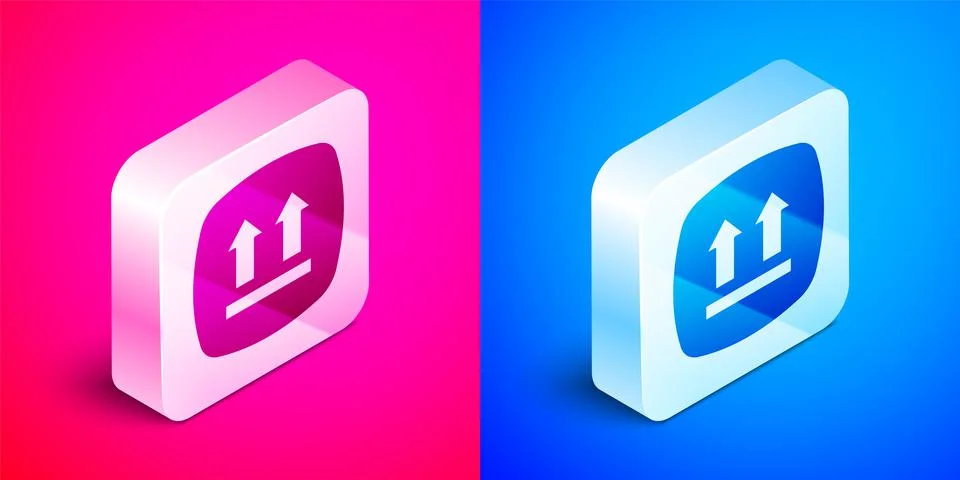 Isometric This side up icon isolated on pink and blue background. Two arrows  Stock Illustration