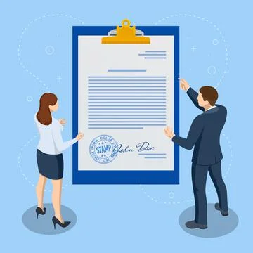 Isometric signed a contract with a stamp and with a signature. The form of the Stock Illustration